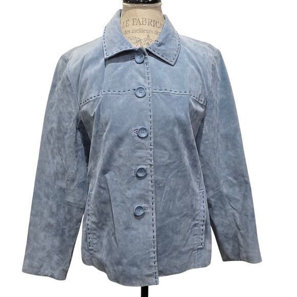 Vintage Monterey Bay Clothing Company Denim Blue Genuine Leather Jacket Size 14 - Picture 1 of 13